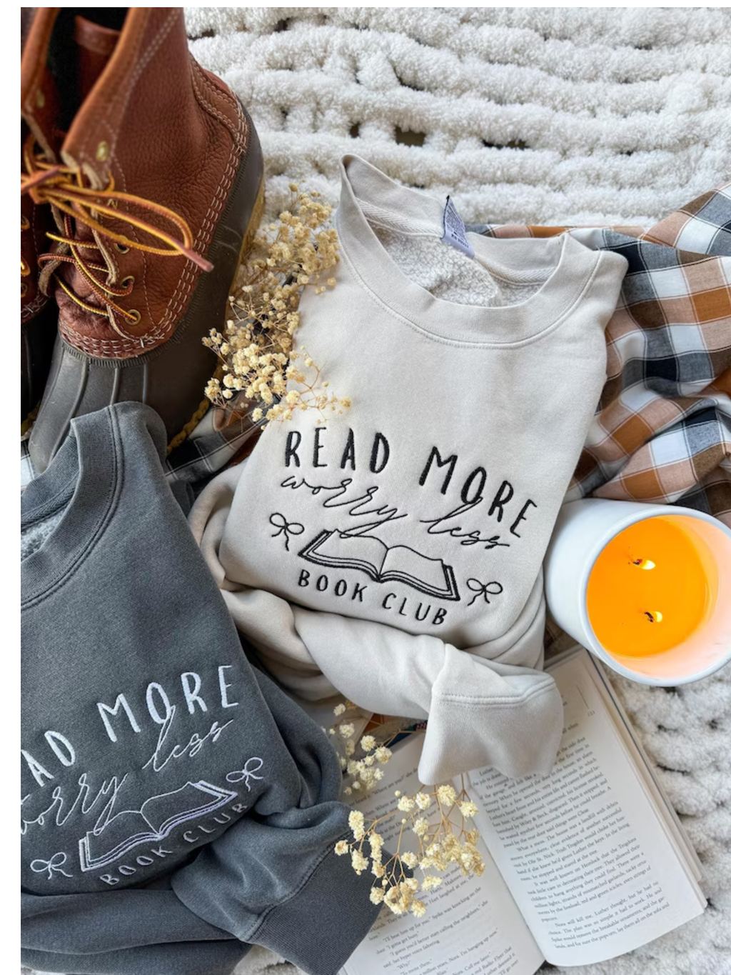 Read More, Worry Less Embroidered Crewneck / Hoodie