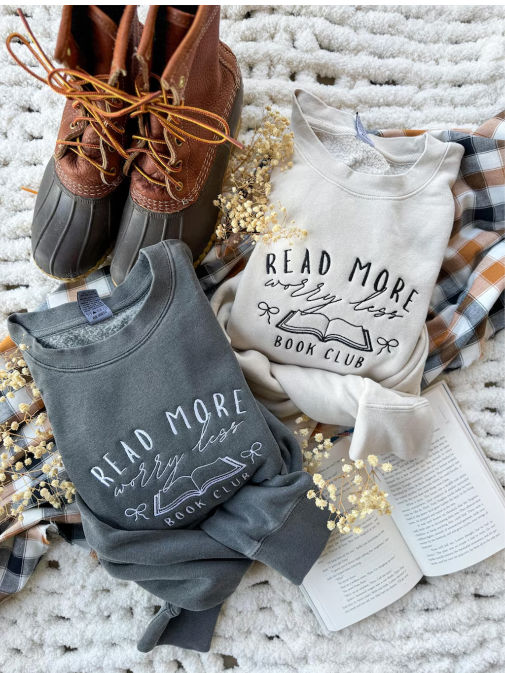 Read More, Worry Less Embroidered Crewneck / Hoodie