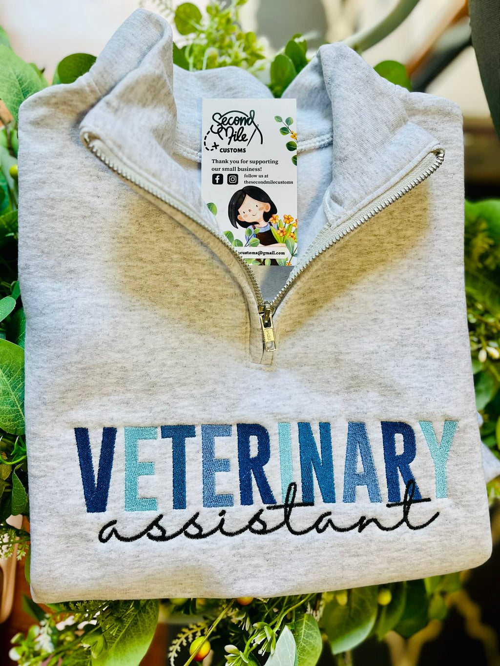 Veterinary Assistant Quarter Zip Embroidered Sweater