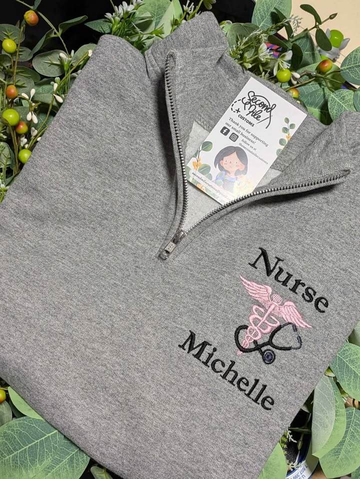 Embroidered Nurse with Stethoscope and Name Quarter Zip Sweater