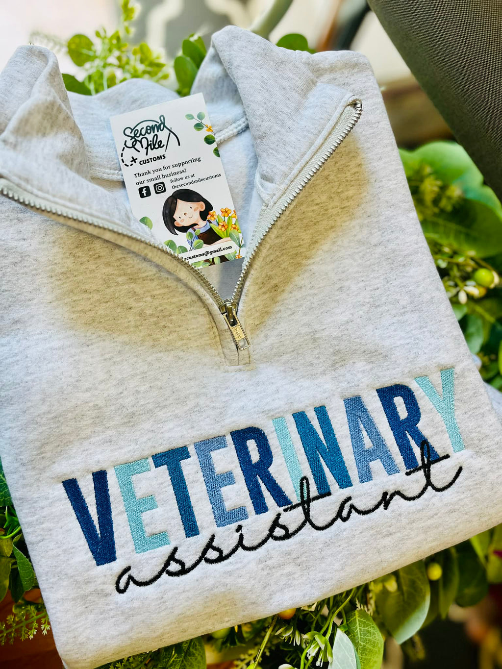 Veterinary Assistant Quarter Zip Embroidered Sweater