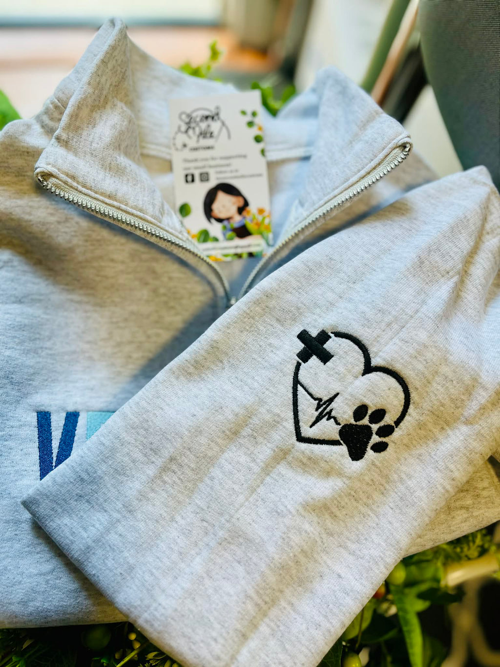 Veterinary Assistant Quarter Zip Embroidered Sweater